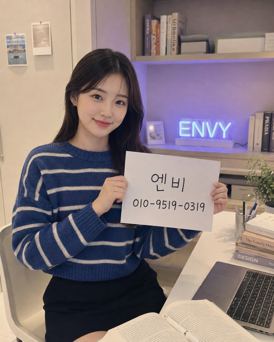 평택 쓰리노 이용가이드와 함께 제공되는 ENVY 브랜드 이미지 - 02 공부방책상 엔비손팻말 스트라이프니트여성